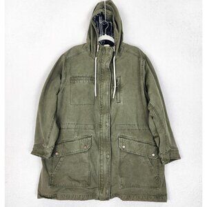 Duluth Trading Jacket Womens 3X Green Canvas Hooded Flannel Lined Utility Chore